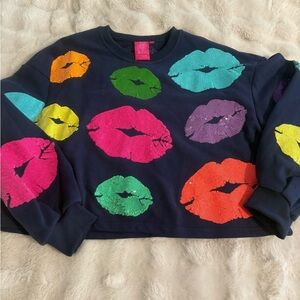 Queen of Sparkles Colorful Lip Print Women's Sweater